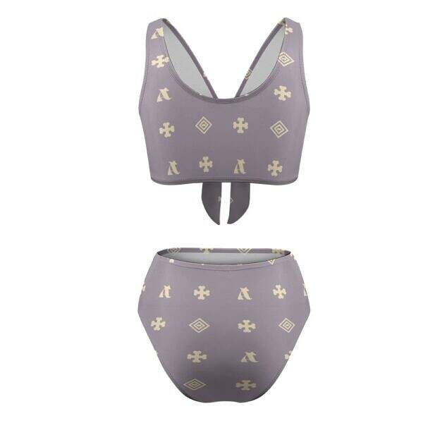 ADpld™ Two-Piece Knotted Bikini Swimsuit dark grey back display