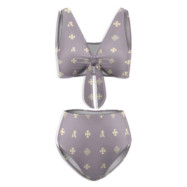 ADpld™ Two-Piece Knotted Bikini Swimsuit dark grey front display