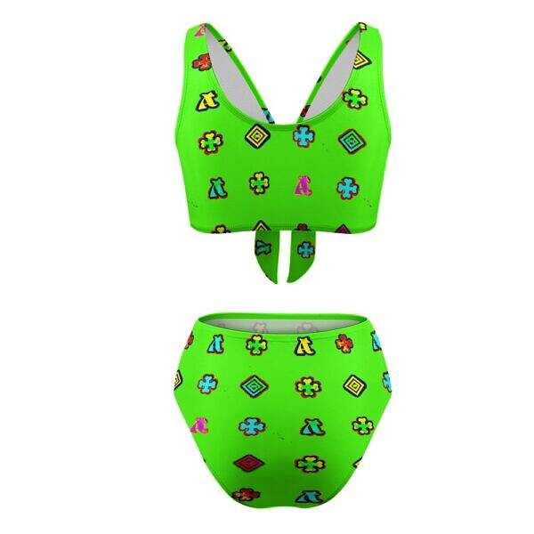 ADpld™ Two-Piece Knotted Bikini Swimsuit lime back display