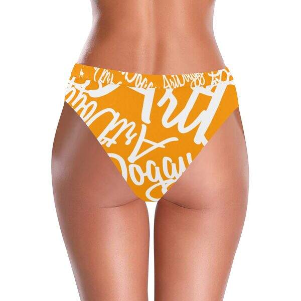 ArtDoggy™ High-Waisted Retro Bikini Bottom dark orange back model display