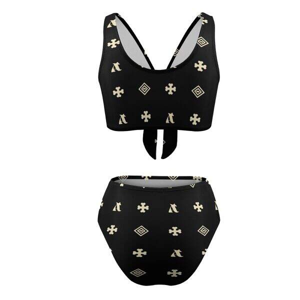 ADpld™ Two-Piece Knotted Bikini Swimsuit black back1 display