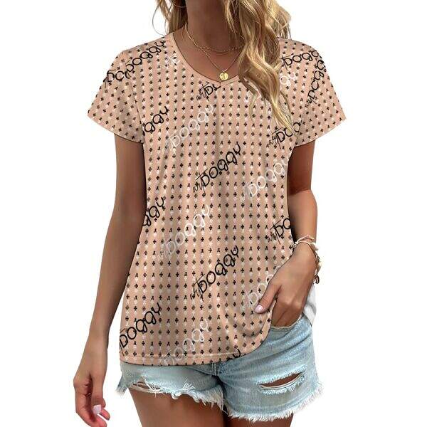 ADpld™ V-neck Short Sleeve T-shirt Burly Wood Model Display Front