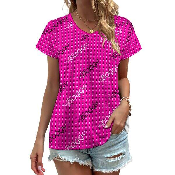 ADpld™ V-neck Short Sleeve T-shirt deep pink Front Model Display copy