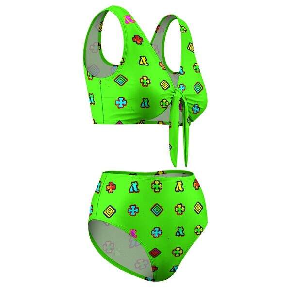 ADpld™ Two-Piece Knotted Bikini Swimsuit lime side display