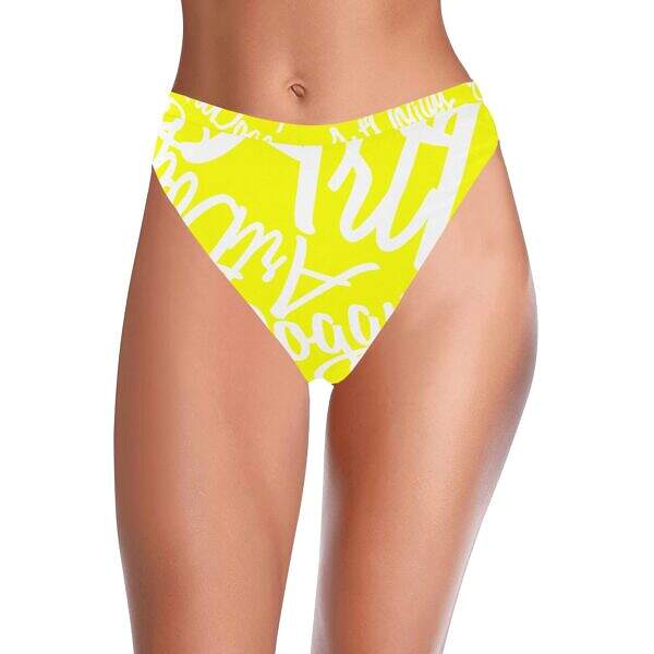 ArtDoggy™ High-Waisted Retro Bikini Bottom yellow front model display