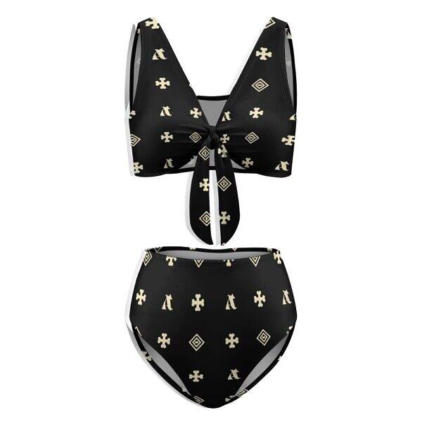 ADpld™ Two-Piece Knotted Bikini Swimsuit black1 front display