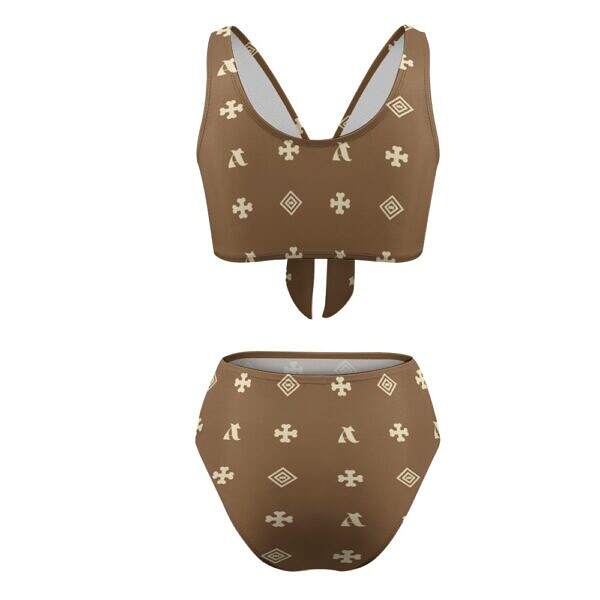 ADpld™ Two-Piece Knotted Bikini Swimsuit saddlebrown display back