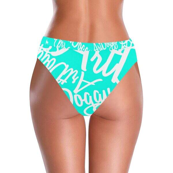 ArtDoggy™ High-Waisted Retro Bikini Bottom turquoise back model display