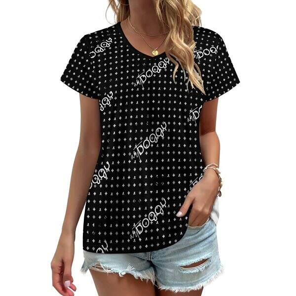 ADpld™ V-neck Short Sleeve T-shirt Black Front Model Display