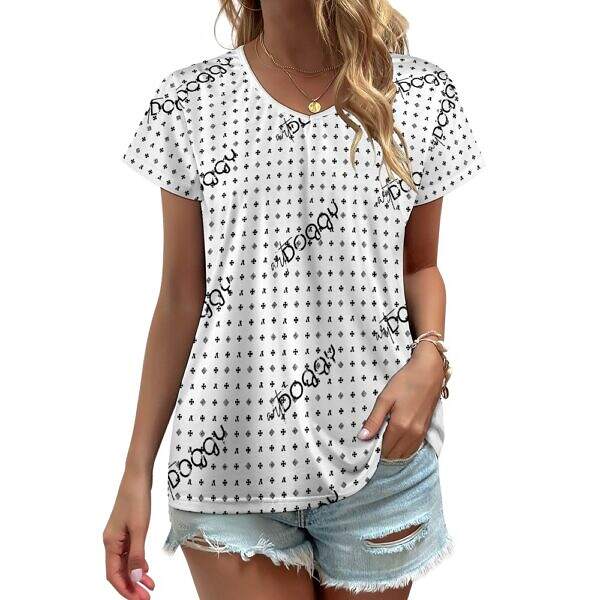 ADpld™ V-neck Short Sleeve T-shirt white front model display