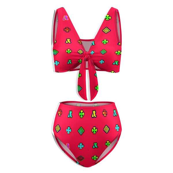 ADpld™ Two-Piece Knotted Bikini Swimsuit crimson front display
