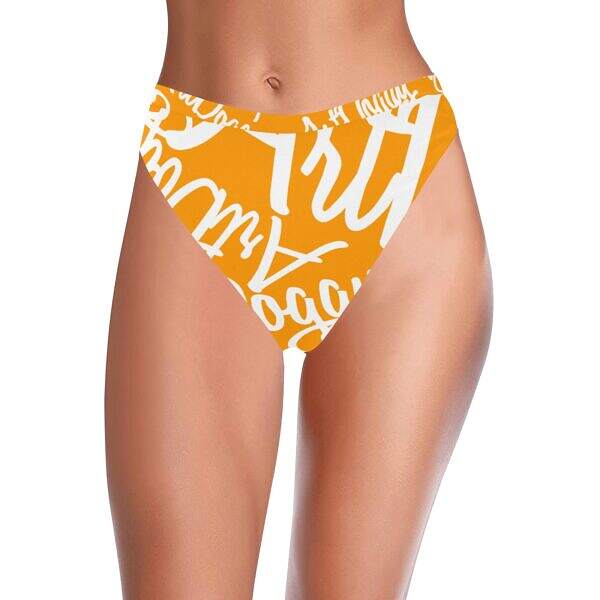 ArtDoggy™ High-Waisted Retro Bikini Bottom dark orange front model display