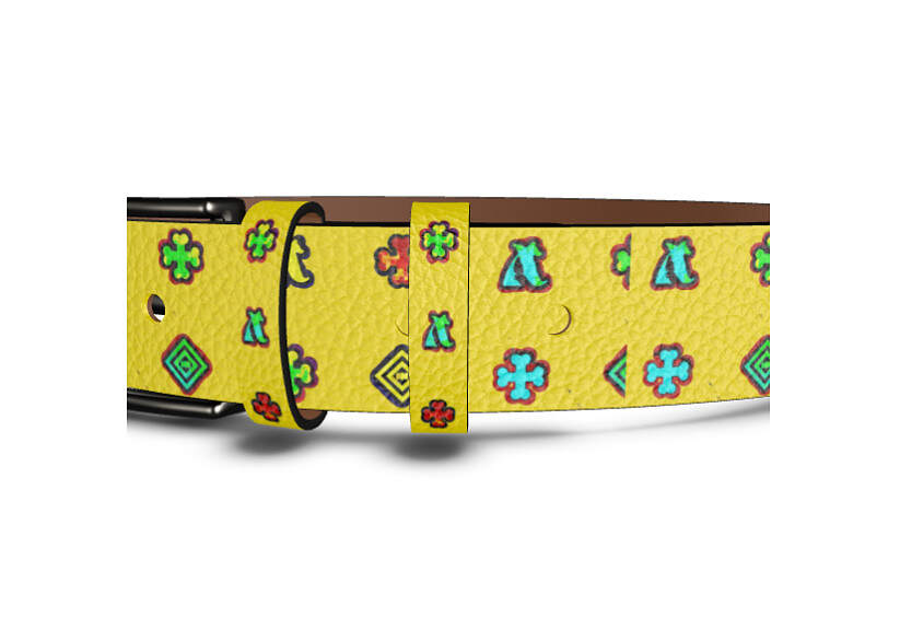 ADpld™ Multicolor Leather Belt LEATHER BELT YELLOW GUNMETAL BUBBLE zoom