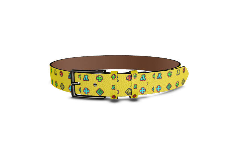 ADpld™ Multicolor Leather Belt LEATHER BELT YELLOW GUNMETAL BUBBLE