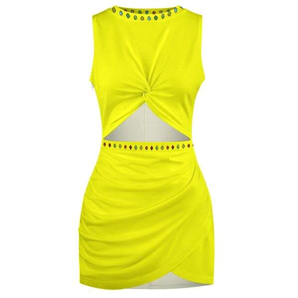 ADpld™ Multicolor Exposed Navel Cross Fit Dress yellow front display