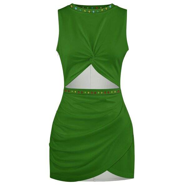 ADpld™ Multicolor Exposed Navel Cross Fit Dress dark green front display