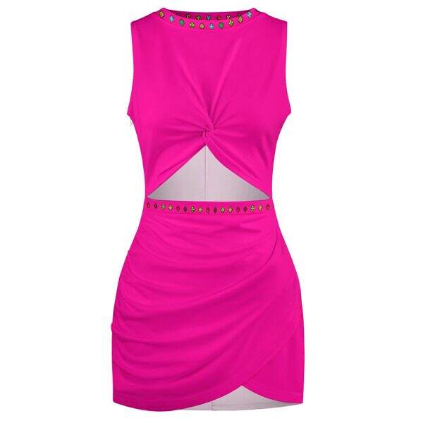ADpld™ Multicolor Exposed Navel Cross Fit Dress deep pink front display