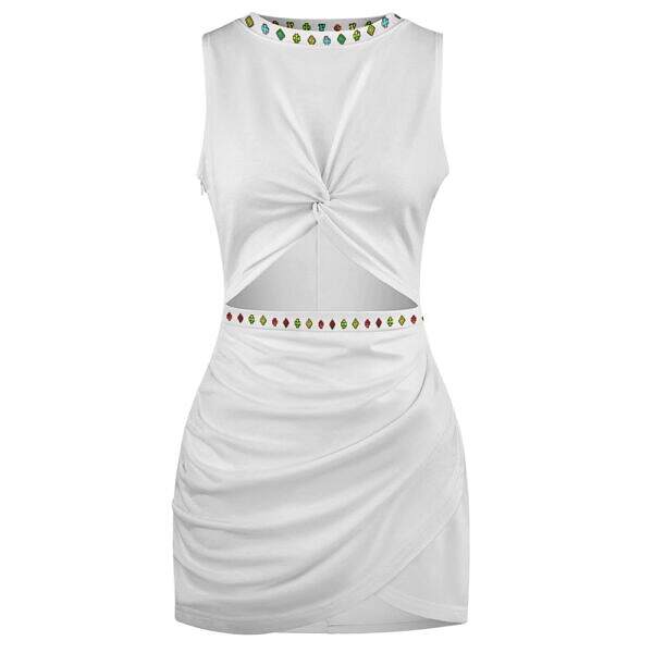 ADpld™ Multicolor Exposed Navel Cross Fit Dress white smoke front display