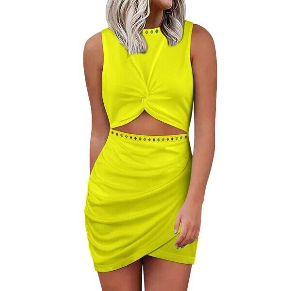 ADpld™ Multicolor Exposed Navel Cross Fit Dress yellow front model display2