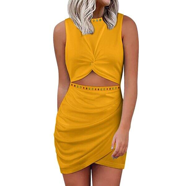 ADpld™ Multicolor Exposed Navel Cross Fit Dress orange front model display2