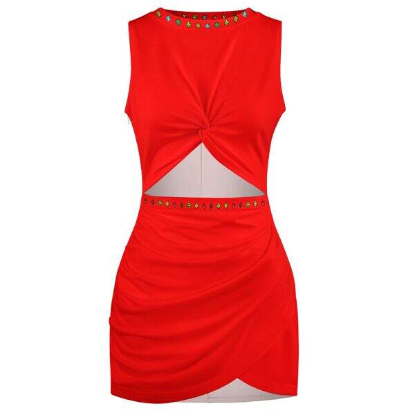 ADpld™ Multicolor Exposed Navel Cross Fit Dress red front display
