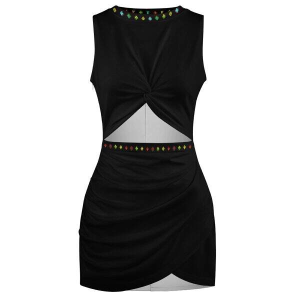 ADpld™ Multicolor Exposed Navel Cross Fit Dress black front display