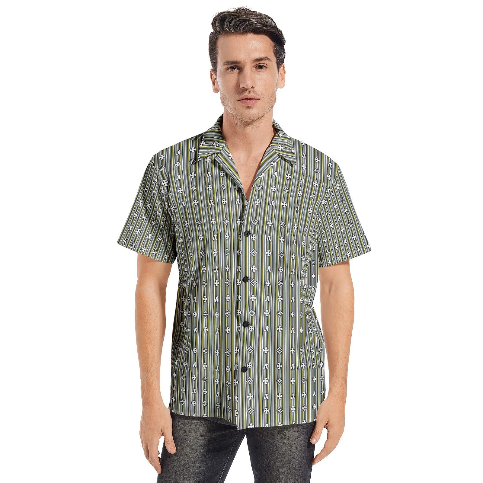 ADpld™ Men's Button Up (Pale Grid) front model profile