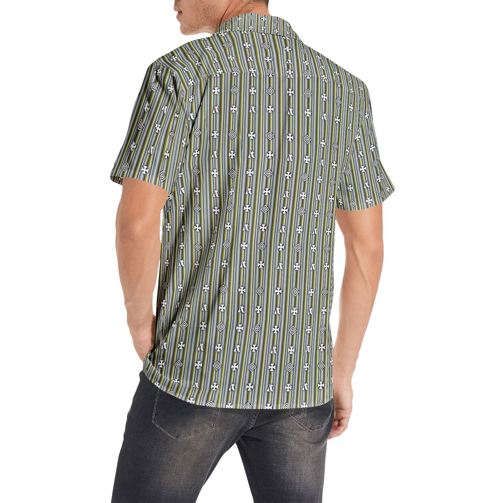 ADpld™ Men's Button Up (Pale Grid) back model profile