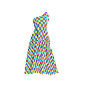 ADpld™ Ruffle Hem Single Shoulder Midi Dress (Colorblock)