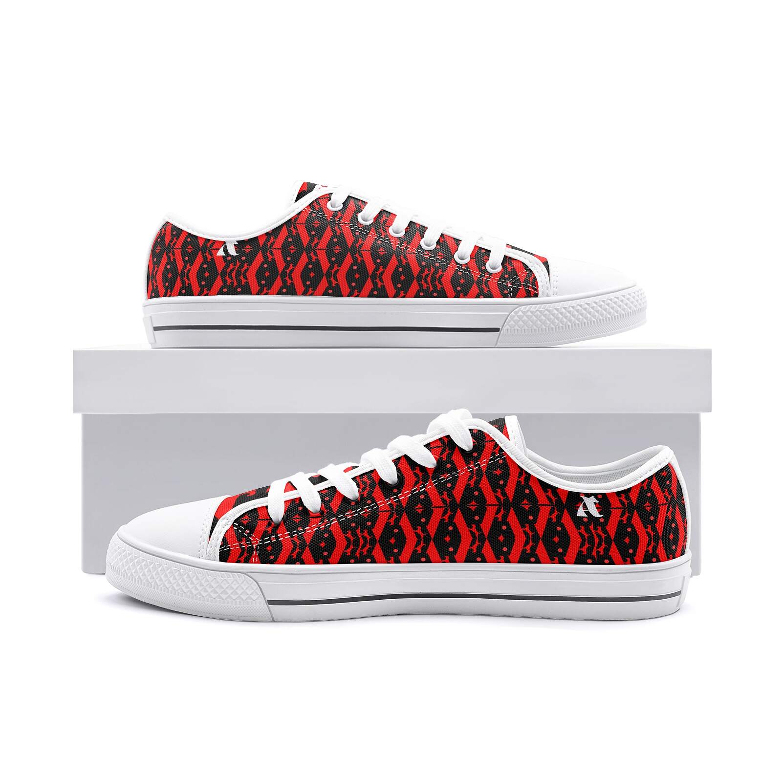 ArtDoggy™ Women's Low Top Canvas Shoe (Deep Red) white box display