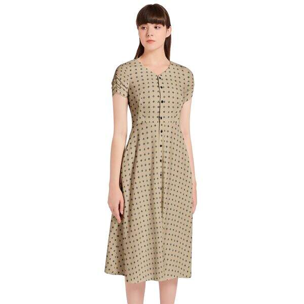 ADpld™ Puff Sleeve Button Dress - Image 3