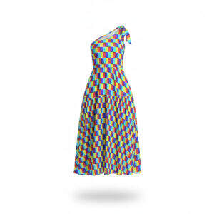 ADpld™ Ruffle Hem Single Shoulder Midi Dress | Colorblock ADpld™ Ruffle Hem Single Shoulder Midi Dress | Colorblock display, a colorful dress in white, blue, and red