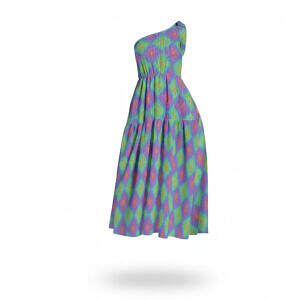 ADpld™ Ruffle Hem Single Shoulder Midi Dress | Mosaic ADpld™ Ruffle Hem Single Shoulder Midi Dress | Mosaic, a colorful dress in varying shades of blue and purple