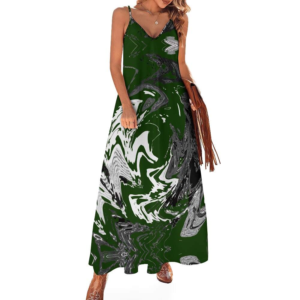 ArtDoggy™ Sling Style Long Dress | Snowstorm in dark green