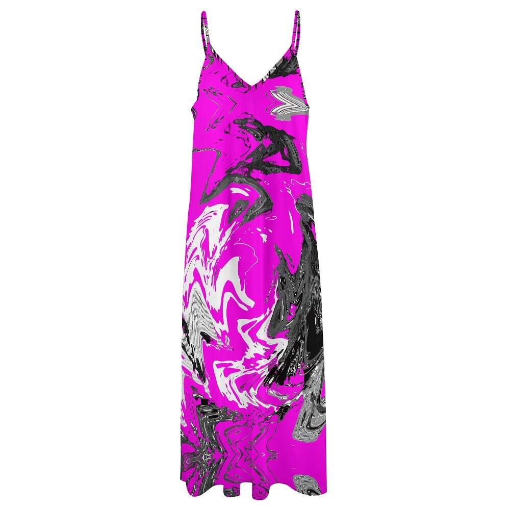 ArtDoggy™ Sling Style Long Dress | Snowstorm in magenta