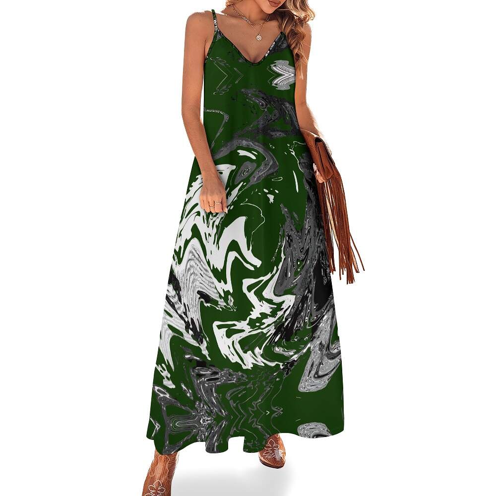 ArtDoggy™ Sling Style Long Dress | Snowstorm in dark green