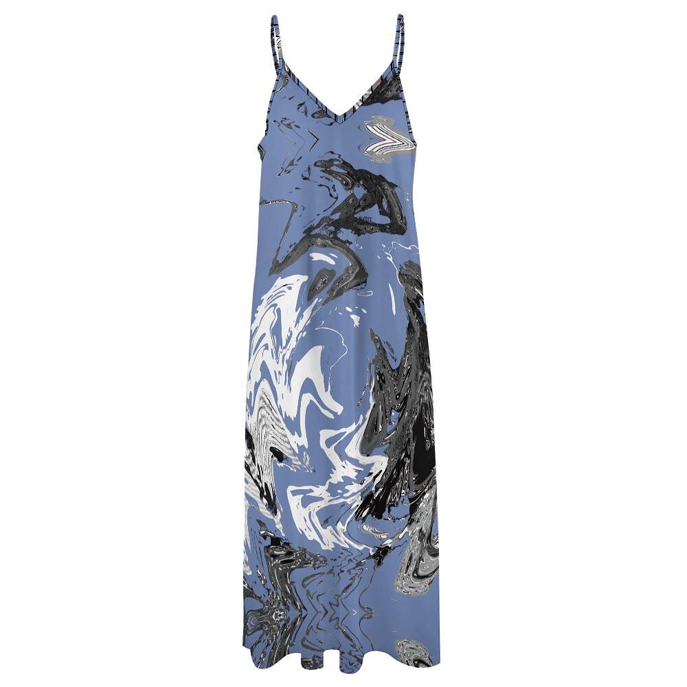 ArtDoggy™ Sling Style Long Dress | Snowstorm in cornflower blue