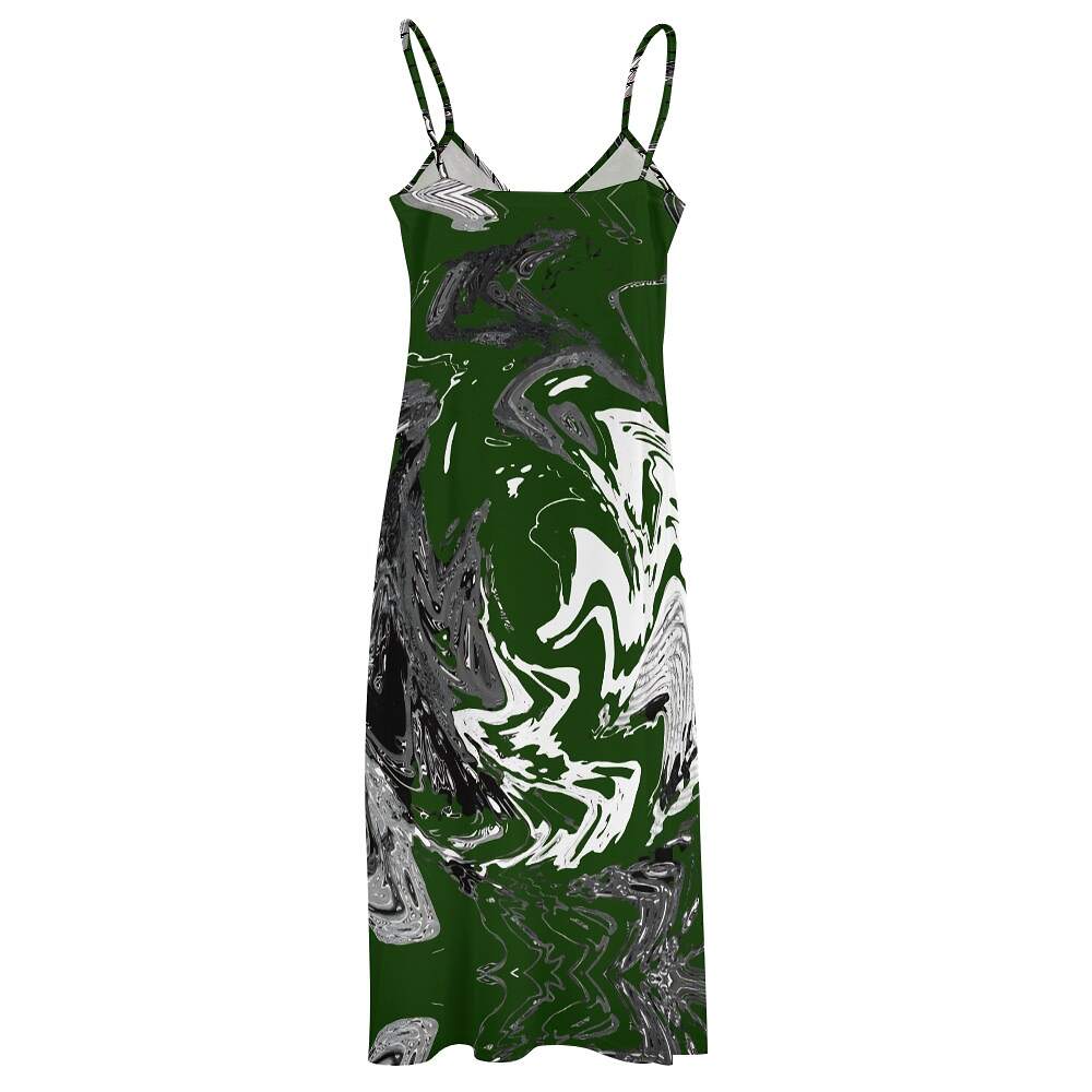 ArtDoggy™ Sling Style Long Dress | Snowstorm in dark green