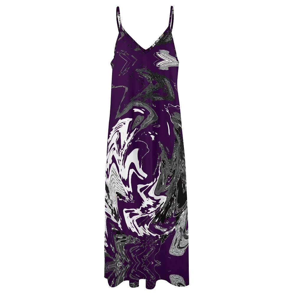 ArtDoggy™ Sling Style Long Dress | Snowstorm in indigo