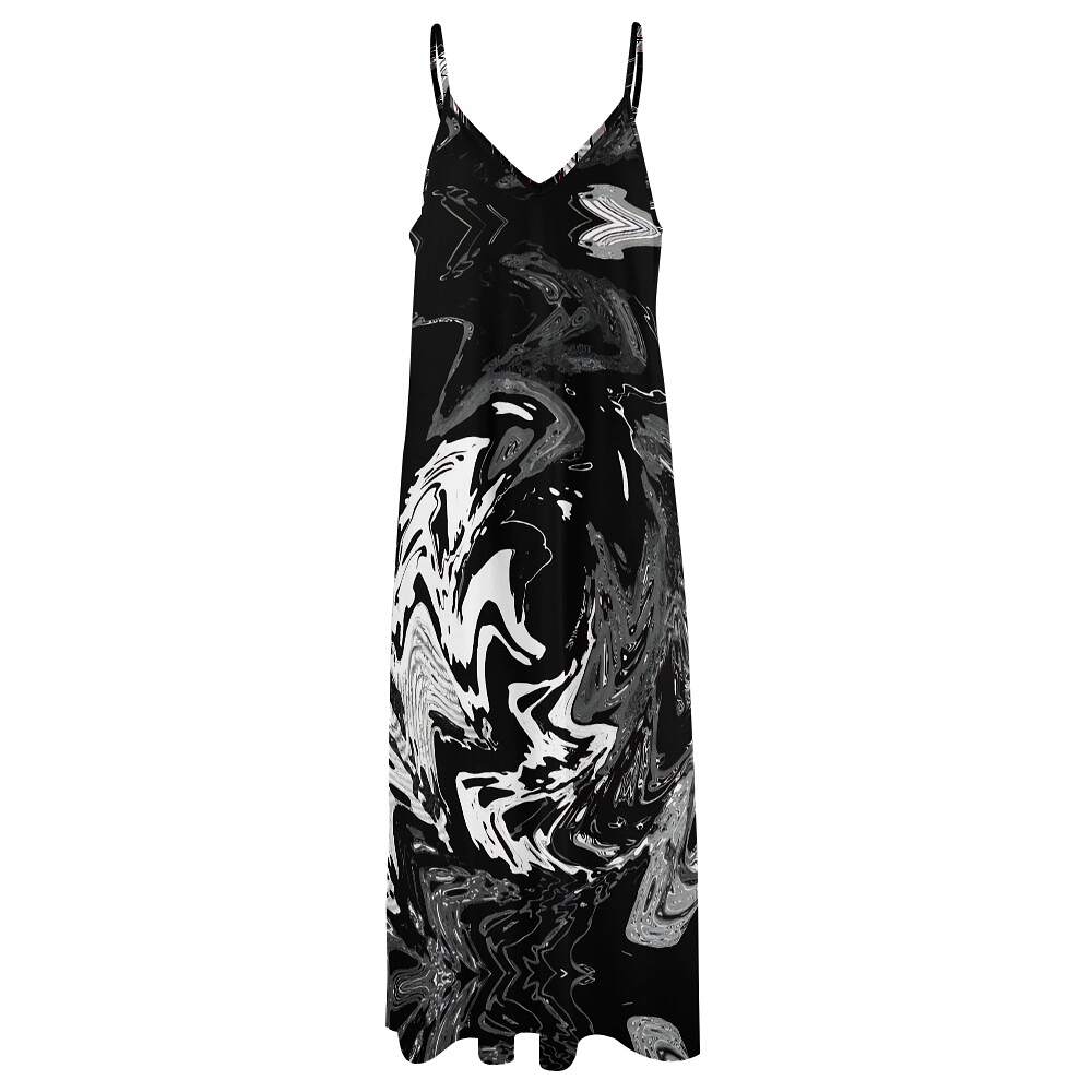 ArtDoggy™ Sling Style Long Dress | Snowstorm in black