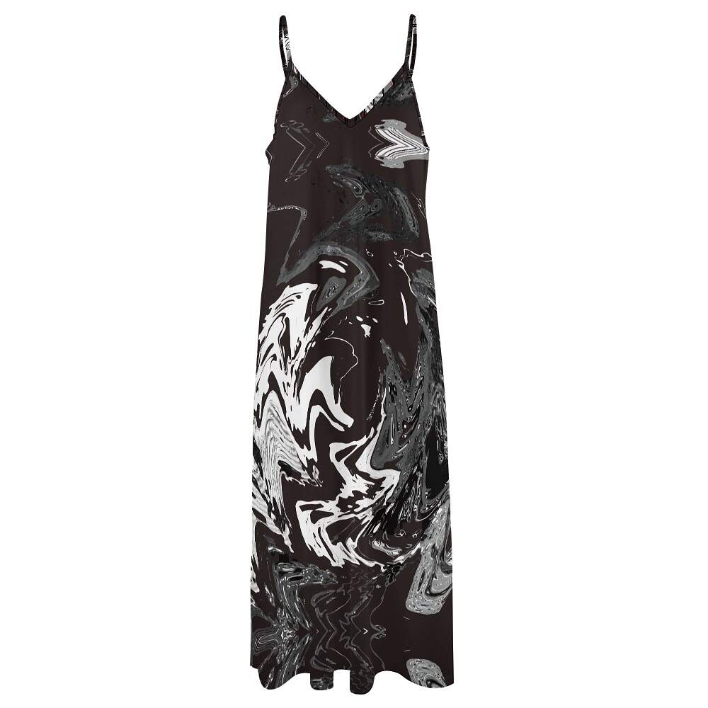 ArtDoggy™ Sling Style Long Dress | Snowstorm in black1