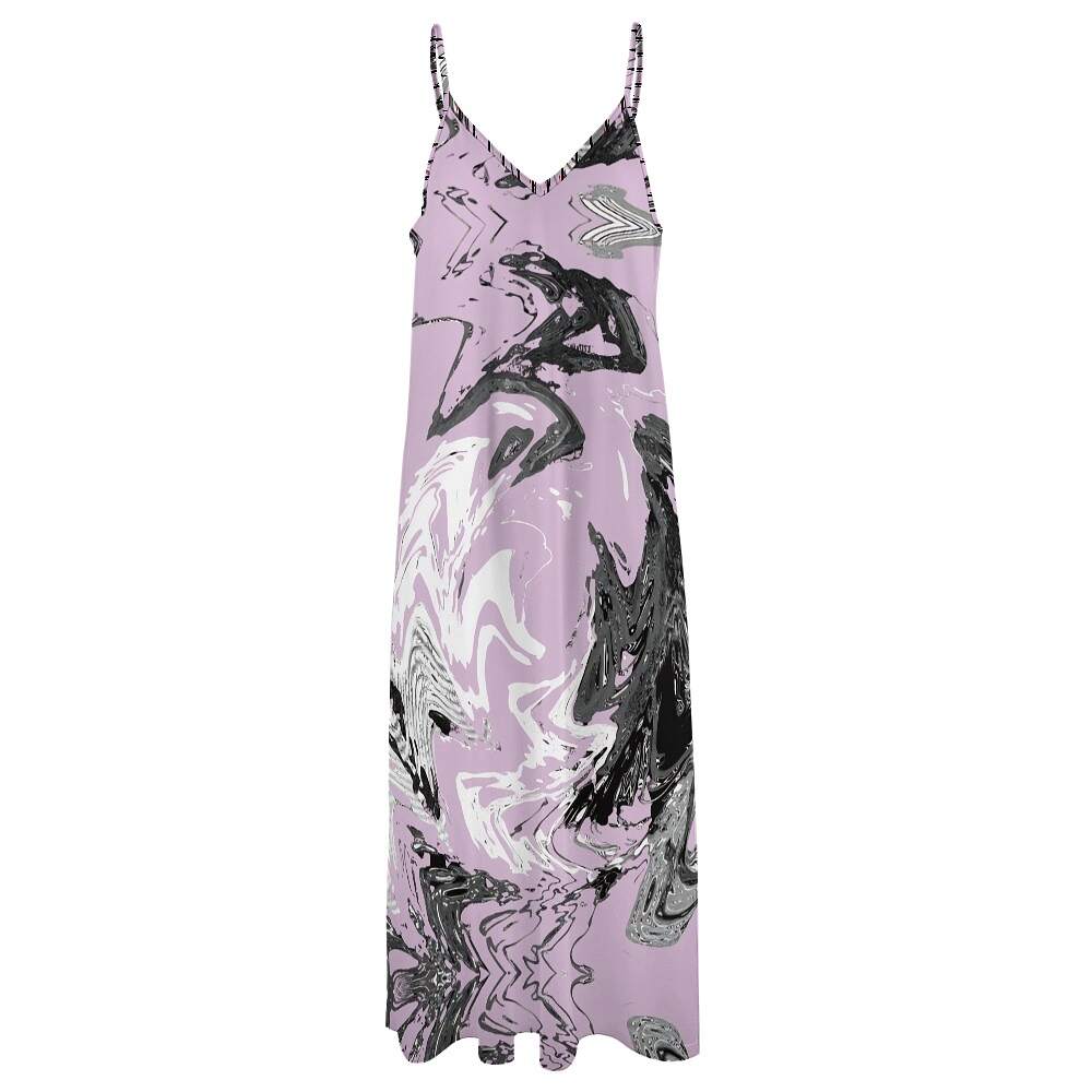 ArtDoggy™ Sling Style Long Dress | Snowstorm in thistle pink