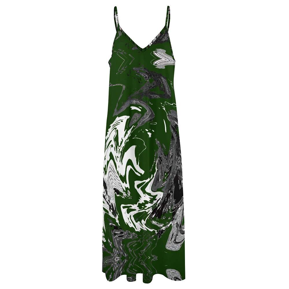 ArtDoggy™ Sling Style Long Dress | Snowstorm in dark green