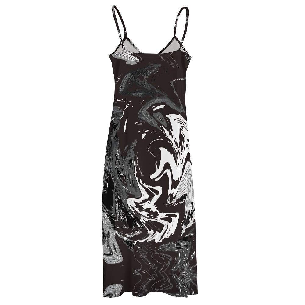 ArtDoggy™ Sling Style Long Dress | Snowstorm in black1