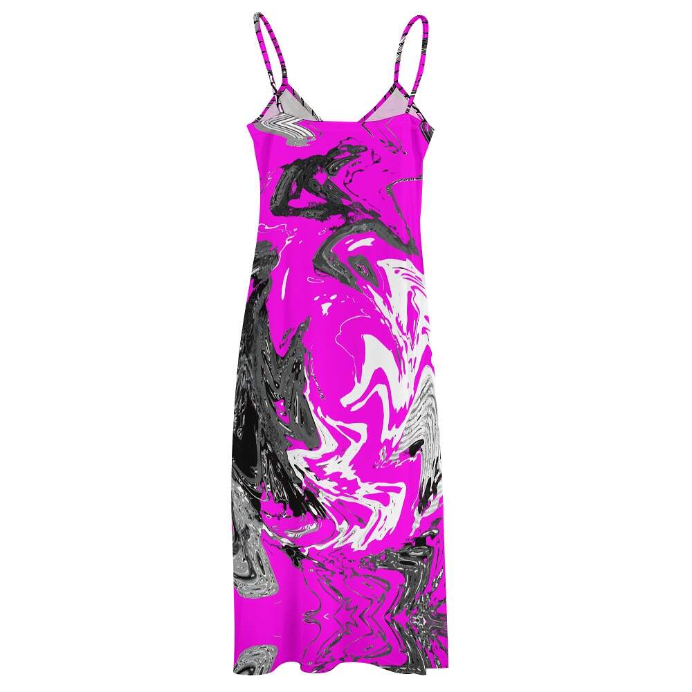 ArtDoggy™ Sling Style Long Dress | Snowstorm in magenta