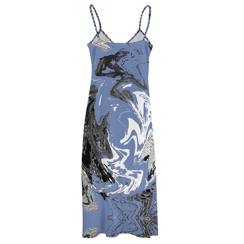 ArtDoggy™ Sling Style Long Dress | Snowstorm in cornflower blue